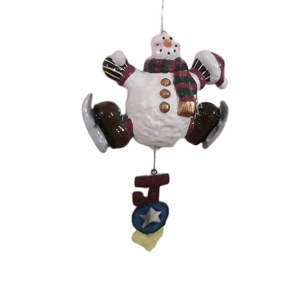 VTG Mayers Ceramic Ice Skating Snowman Windchime Christmas Decor Hanging Ornamen